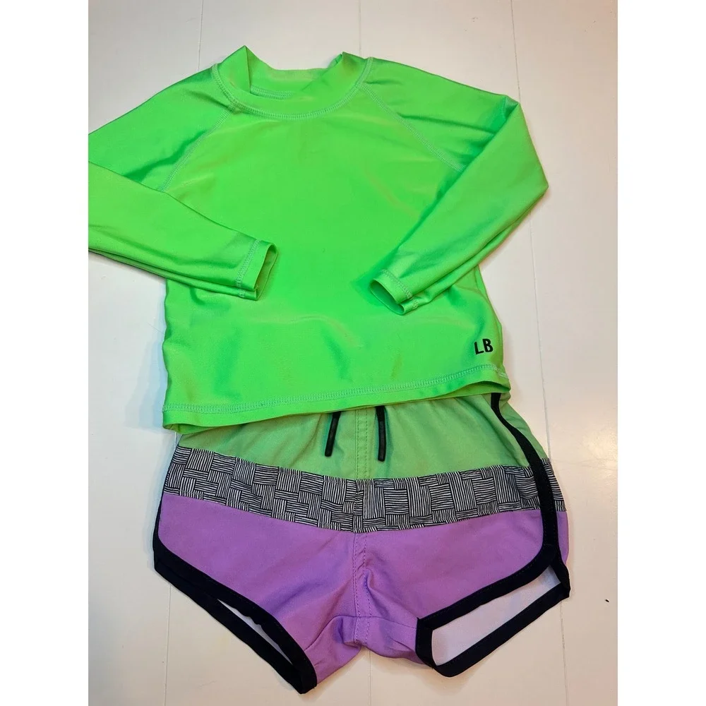 Little Bipsy Rash Guard Set Kids 12-18M Neon Green Purple Good Colorblock Swim